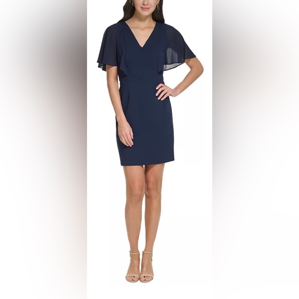 Nwt Jessica Howard Size 6P Flutter-Sleeve V-Neck Sheath Dress‎
